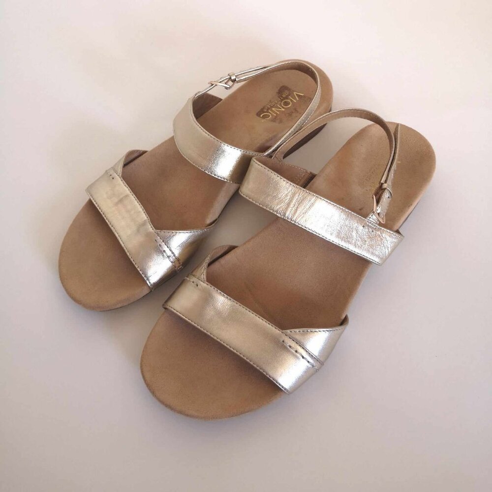 Vionic Havana Champagne Gold Leather Slingback Sandals Shoes Women's US Size 11 - Picture 2 of 13